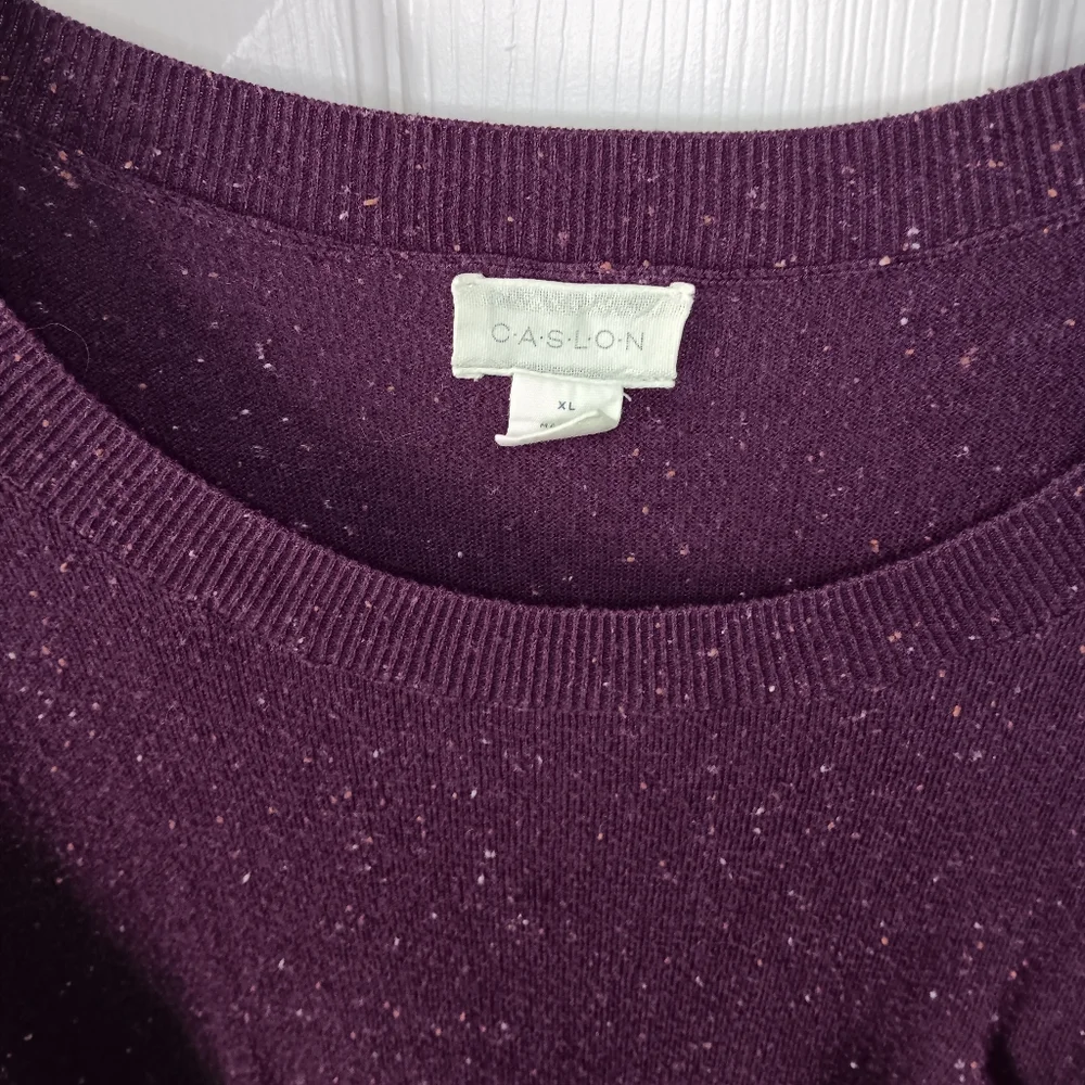 Caslon Womens Speckled Crewneck Pleat Back Sweater - Picture 3 of 9